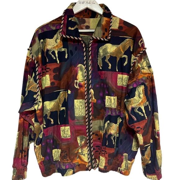 Custom Equestrian Themed Zip Cotton Jacket XL - Picture 1 of 17